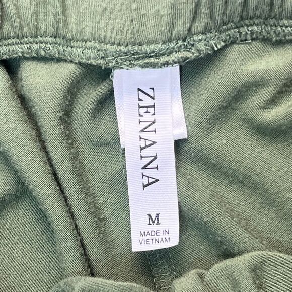 Zenana Pants Medium Olive Green Side Slit Wide Leg Relaxed Knit Jogger Pants - Picture 10 of 12